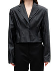 Cropped Black Faux Leather Blazer
