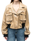 Washed Tan Cropped Leather Jacket