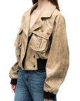 Washed Tan Cropped Leather Jacket