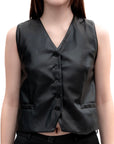 Black Faux Leather Button-Up Vest