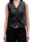 Black Faux Leather Button-Up Vest