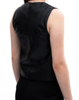 Black Faux Leather Button-Up Vest
