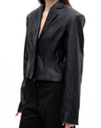 Cropped Black Faux Leather Blazer