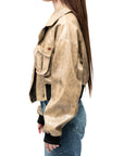 Washed Tan Cropped Leather Jacket